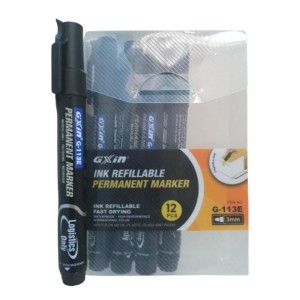 GXin G-113E Refillable Permanent Marker – Black (Box of 12 Pieces)